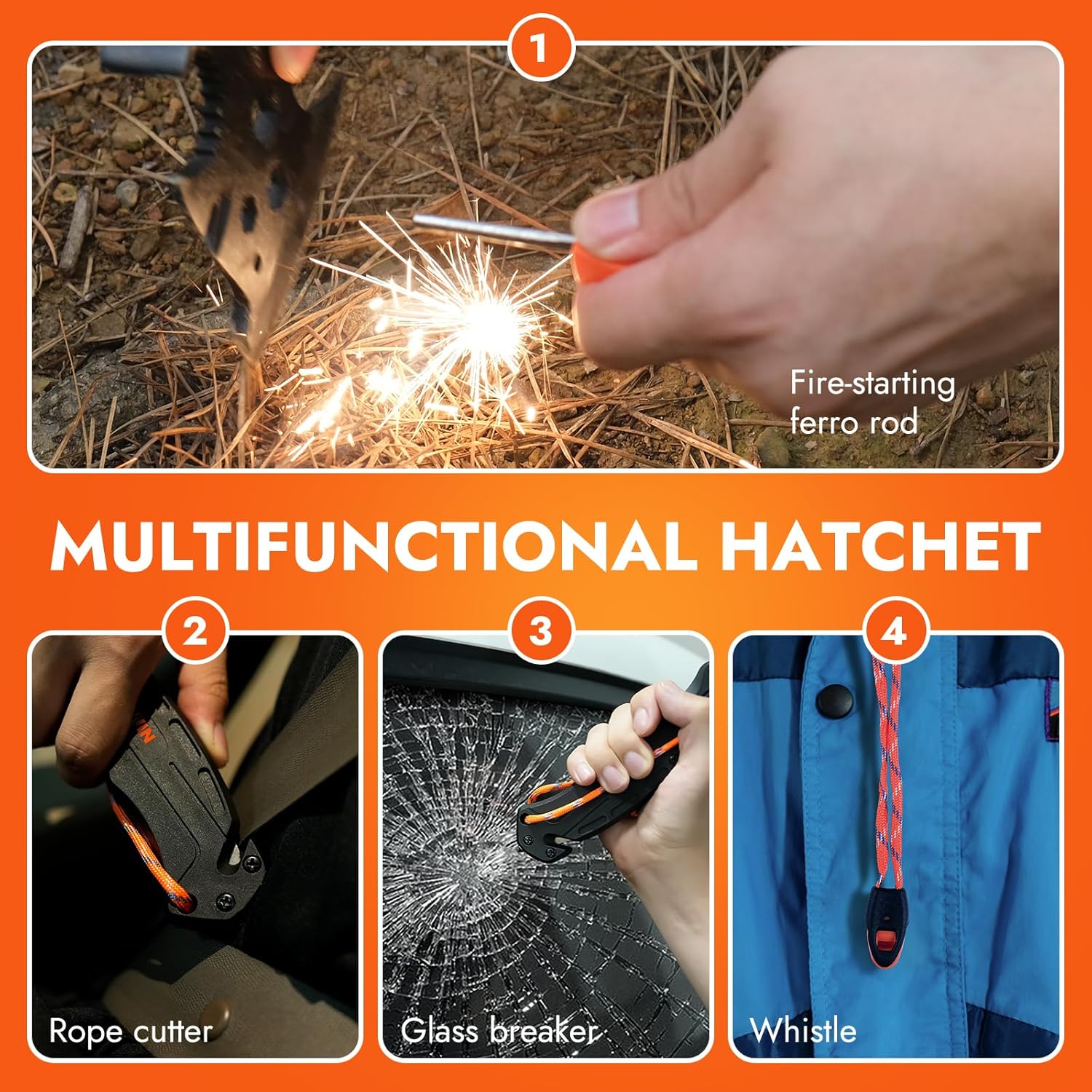 SnapHew by Perwin: Multi-Tool Survival Hatchet with Sheath for Camping & Wood Splitting
