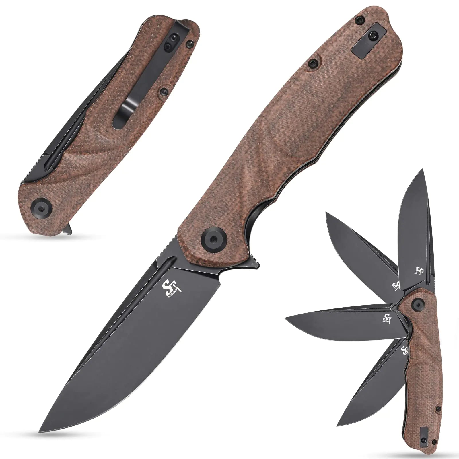SnapEdge ST132 by Sitivien - D2 Steel Folding EDC Knife with Micarta Handle (Brown)